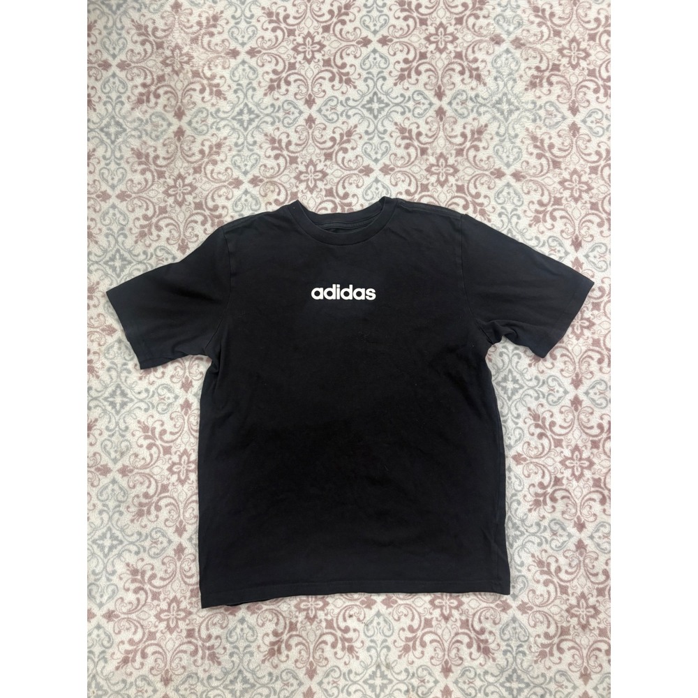 Adidas Boys Linear Logo Graphic T-Shirt Black Short Sleeve Size L 14/16